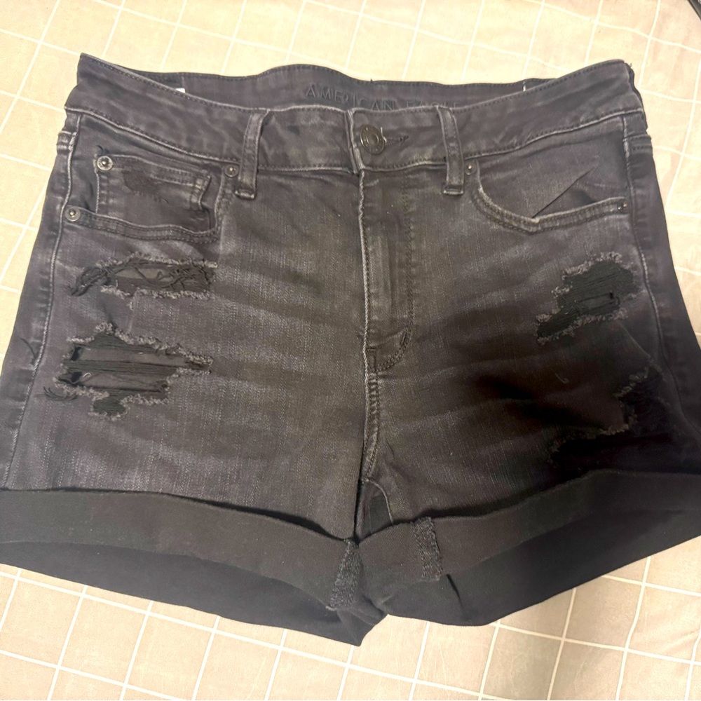 Distressed Black Wash Denim Shorts